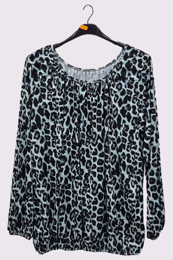 Leopard Print Pleated Elastic Hem Top