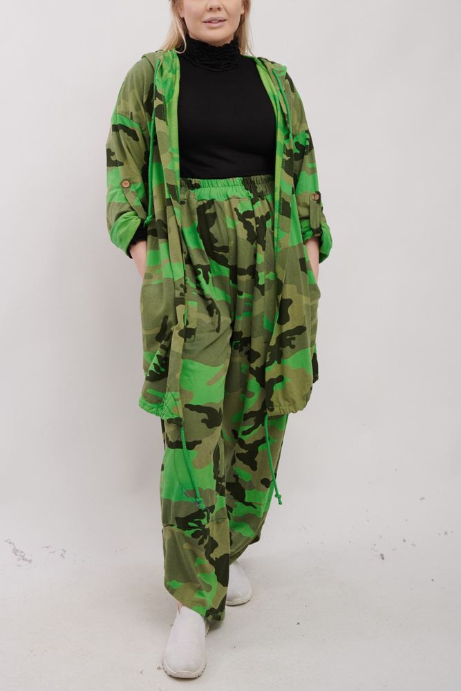 Camouflage Print Drawstring Hem Cotton Co-Ord