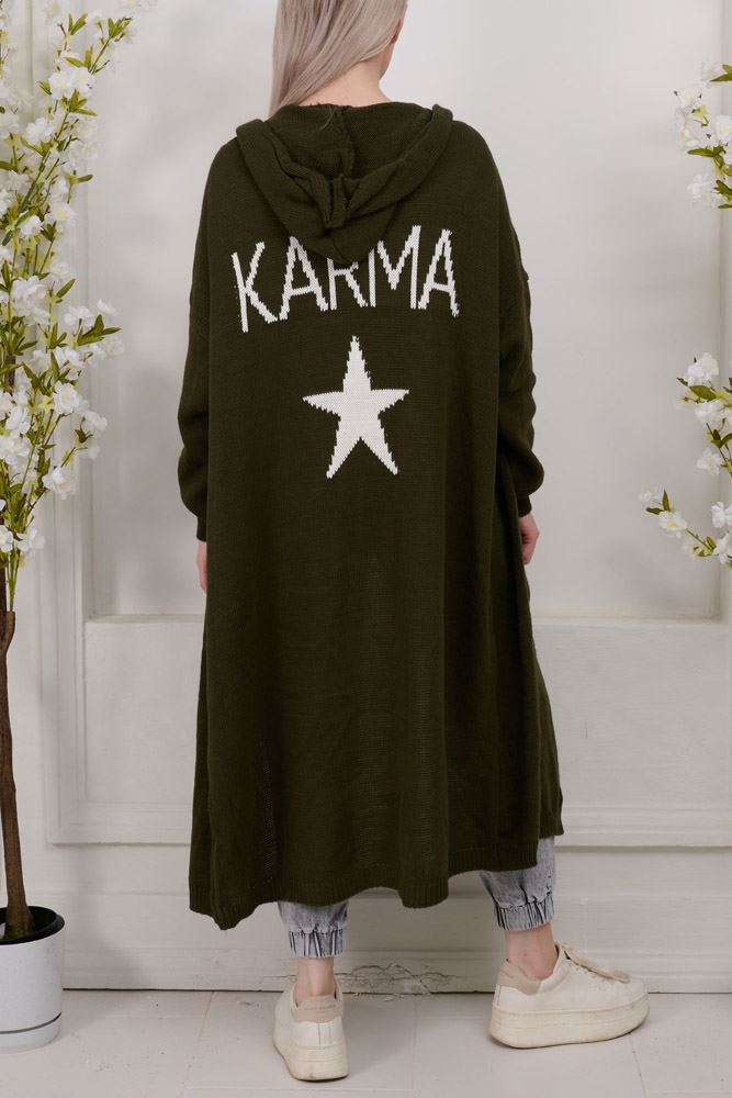 Plain Knitted Back Karma Motif Cardigan