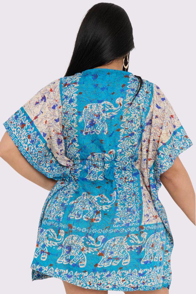 Elephant Print Drawstring Tassel Kaftan