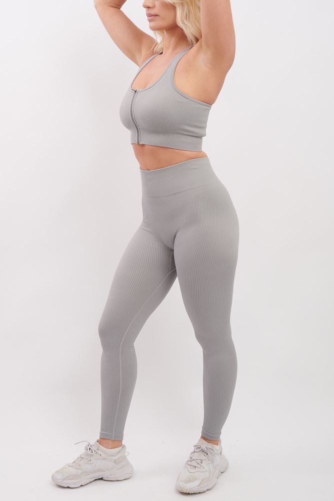 Plain Seamless Ribbed Gym Nylon Legging