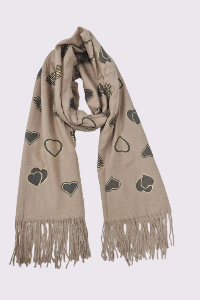 Heart Print Soft Feel Tassel Scarves