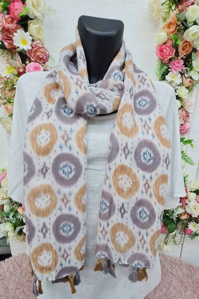 Abstract Print Tassel Scarves