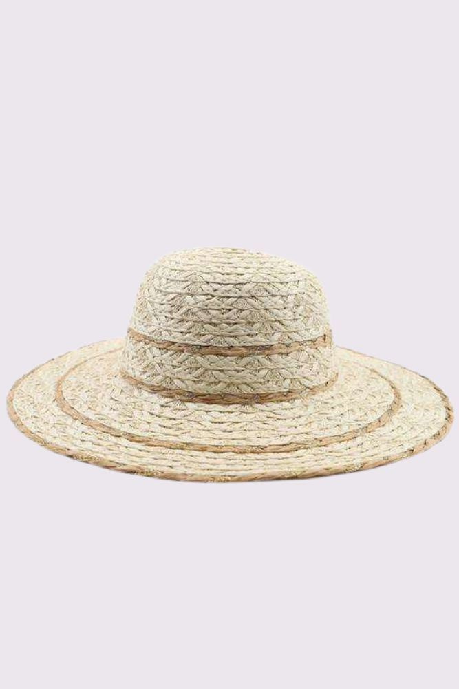 Contrast Edge Straw Trim Floppy Hat