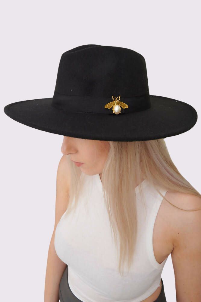 Gold Bee Detail Ribbon Band Hat