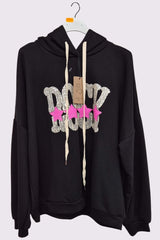 Sequin Star Pattern Oversized Hoodstring Cotton Hoodie