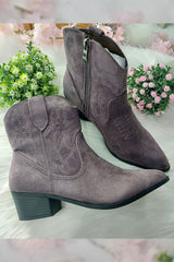 Embroidered Suede Zip Ankle Boot