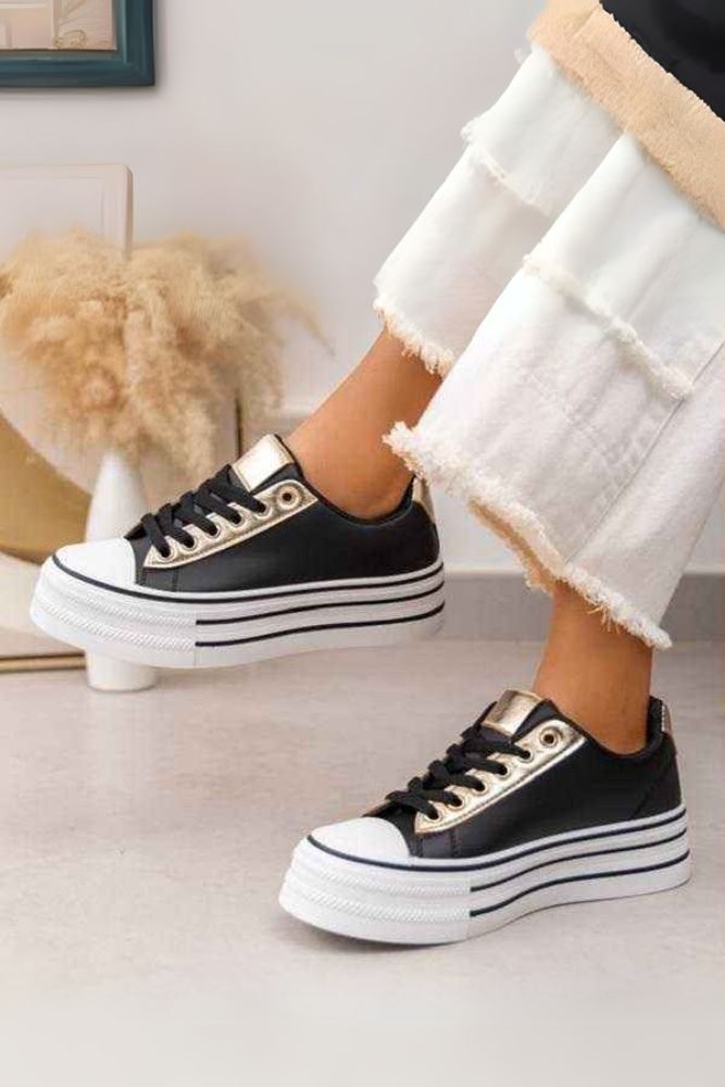 Foil Lace Up Flat Sneakers