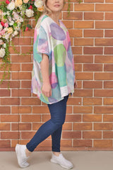 Rainbow Circle Print Linen Top