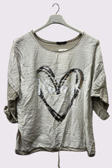 Alphabet Heart Print Drawstring Hem Cotton Top