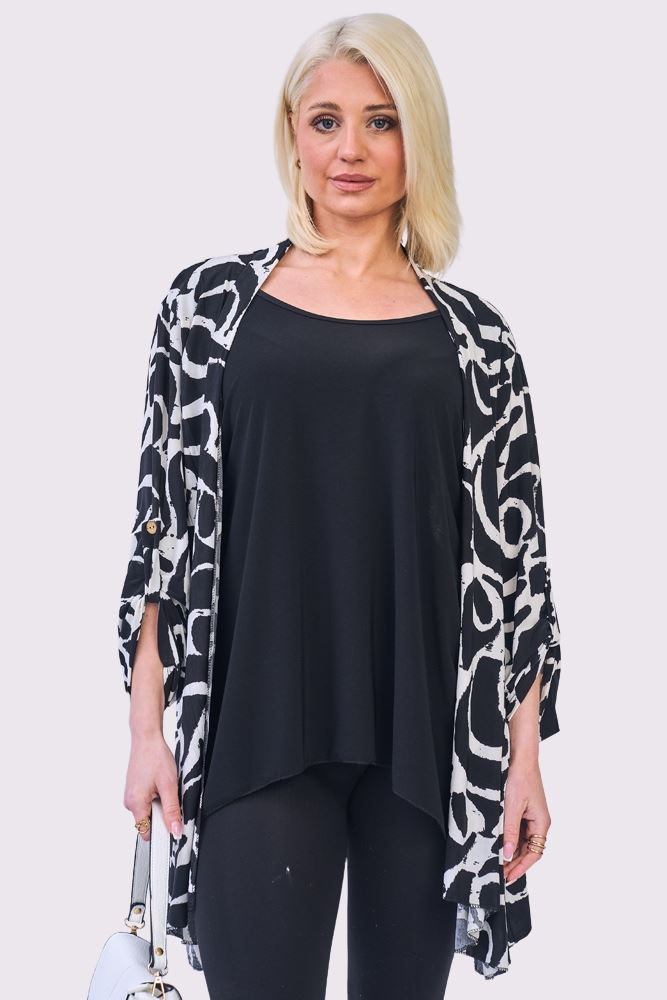 Abstract Multi Print Open Front Cardigan