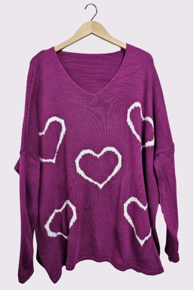 Heart Cluster Pattern Knitted Oversized Jumper