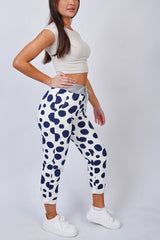 Polka Dot Print Pockets Cotton Trousers