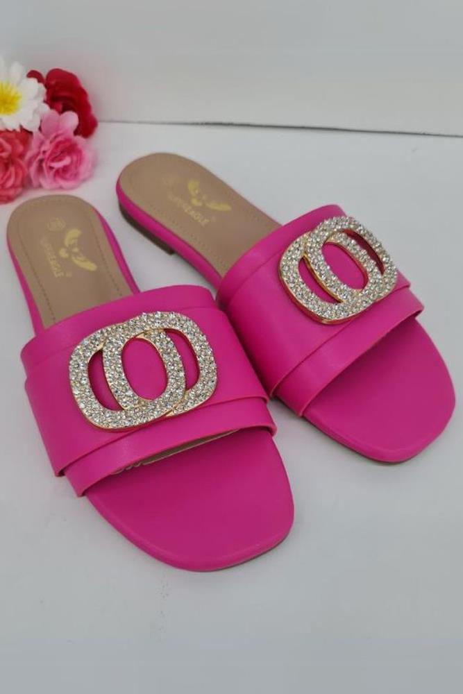 Leather Rhinestone Buckle Flat Slider