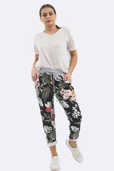 Cotton Tropical Print Drawstring Trouser