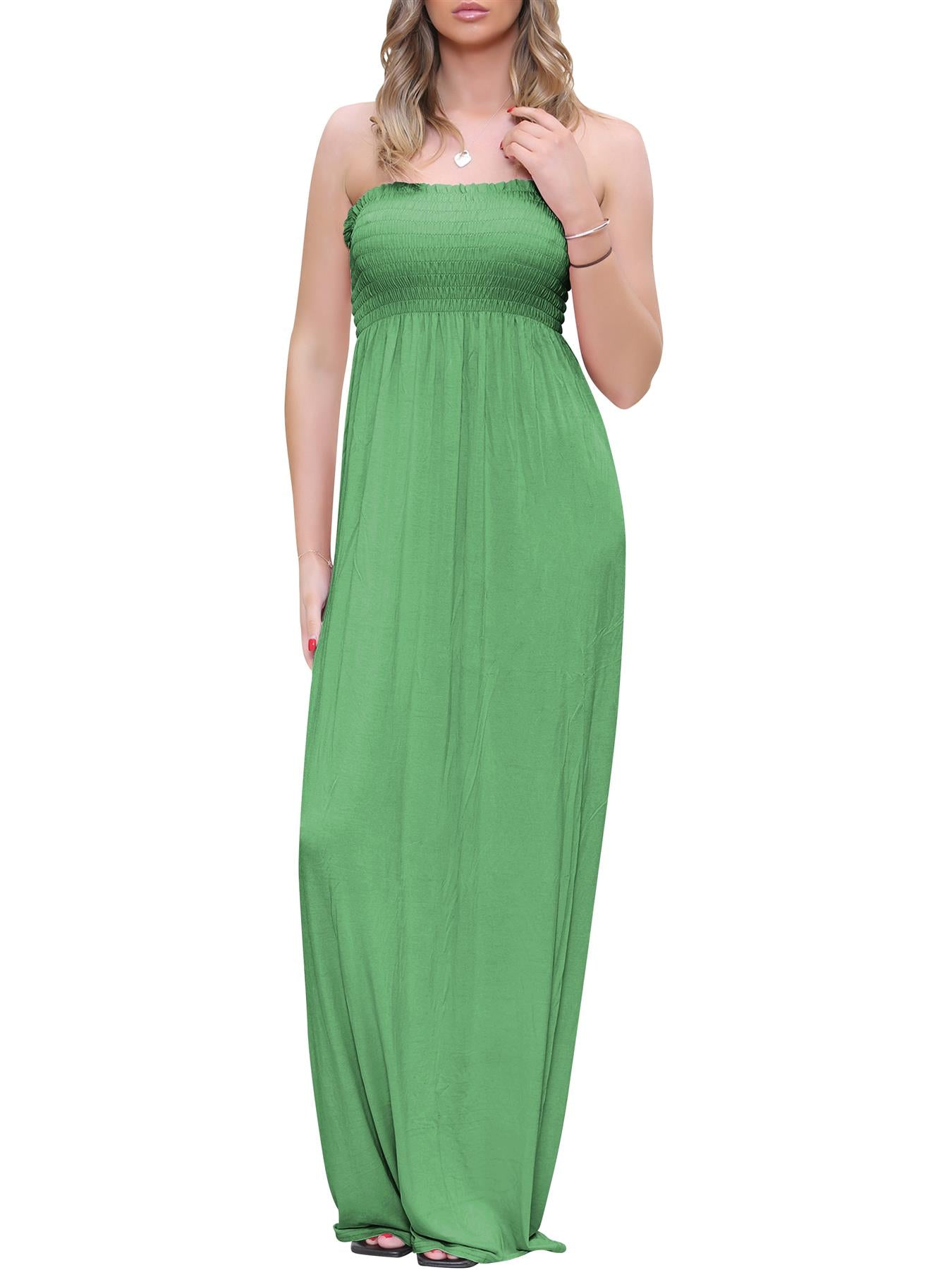 Plain Strapless Sheering Maxi Dress