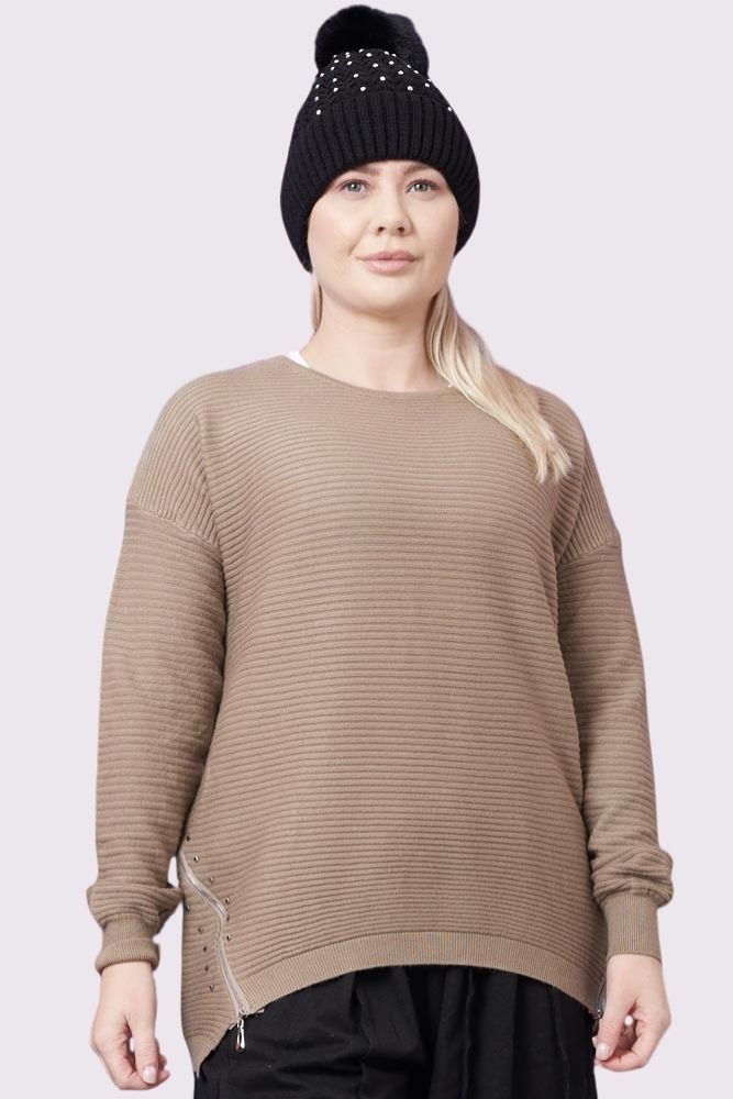 Ribbed With Side Zip Knitted Jumper