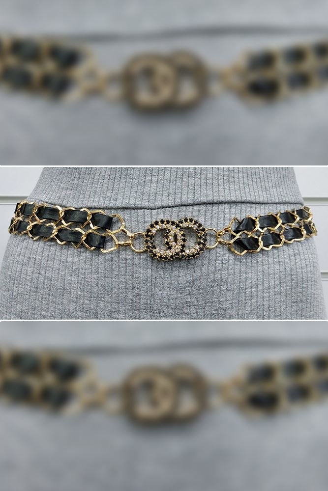 Diamante Buckle Circle Gold Chain Belt