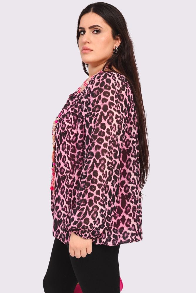 Leopard Print Oversized Neckline Top