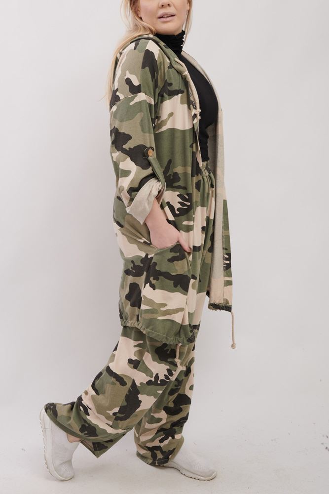 Camouflage Print Drawstring Hem Cotton Co-Ord