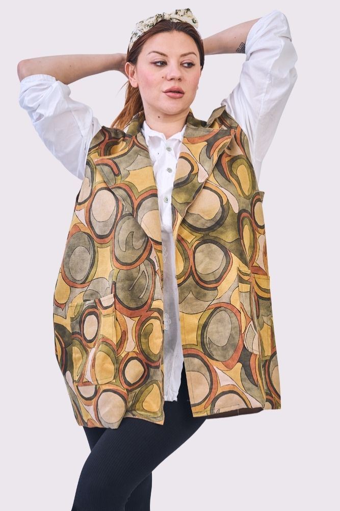 Abstract Geometric Print Retro Sleeveless Waistcoat