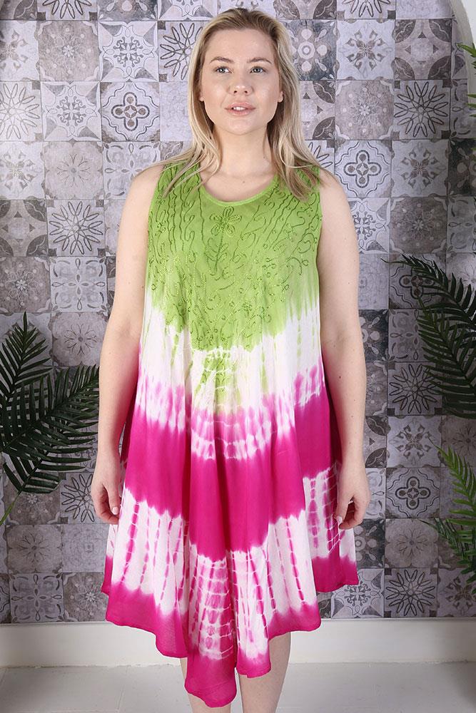 Tie Dye Print Sleeveless Umbrella Style Dress