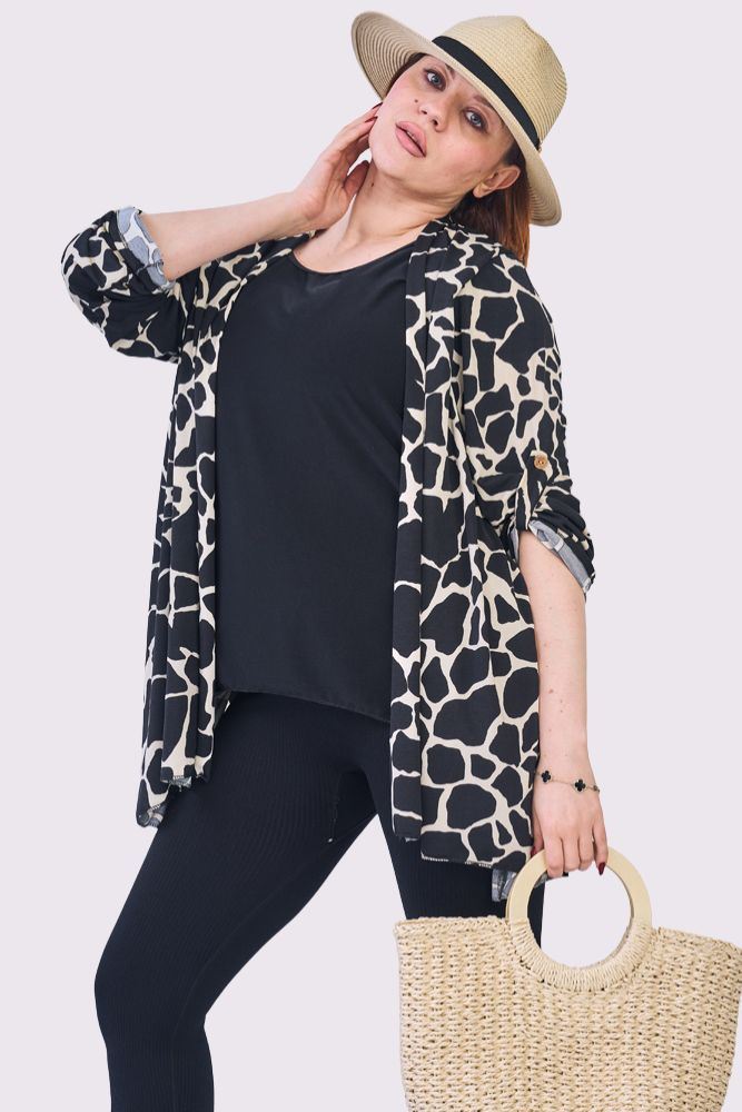 Abstract Multi Print Open Front Cardigan