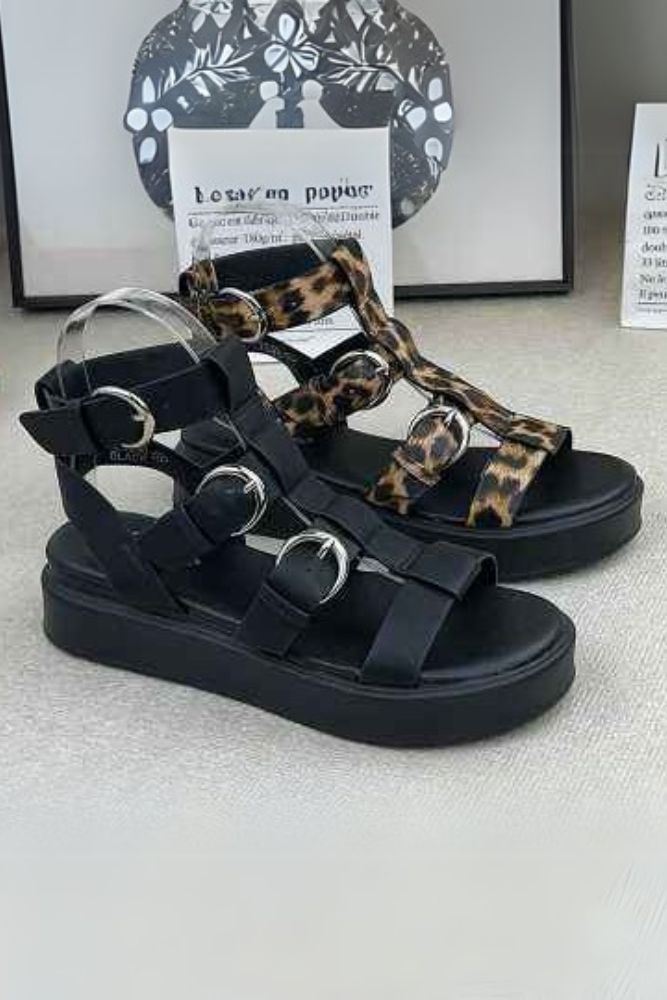 Leopard Pattern Side Buckles Sandal