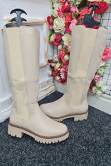 Round Toe Side Zip Chelsea Knee High Boot