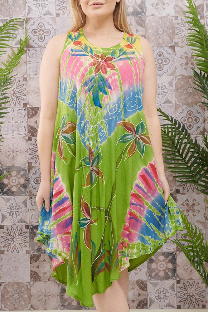 Palm Print Flared Umbrella Dress