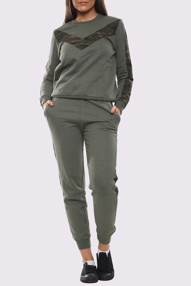 Camouflage Print Side Panel Loungwear Tracksuit