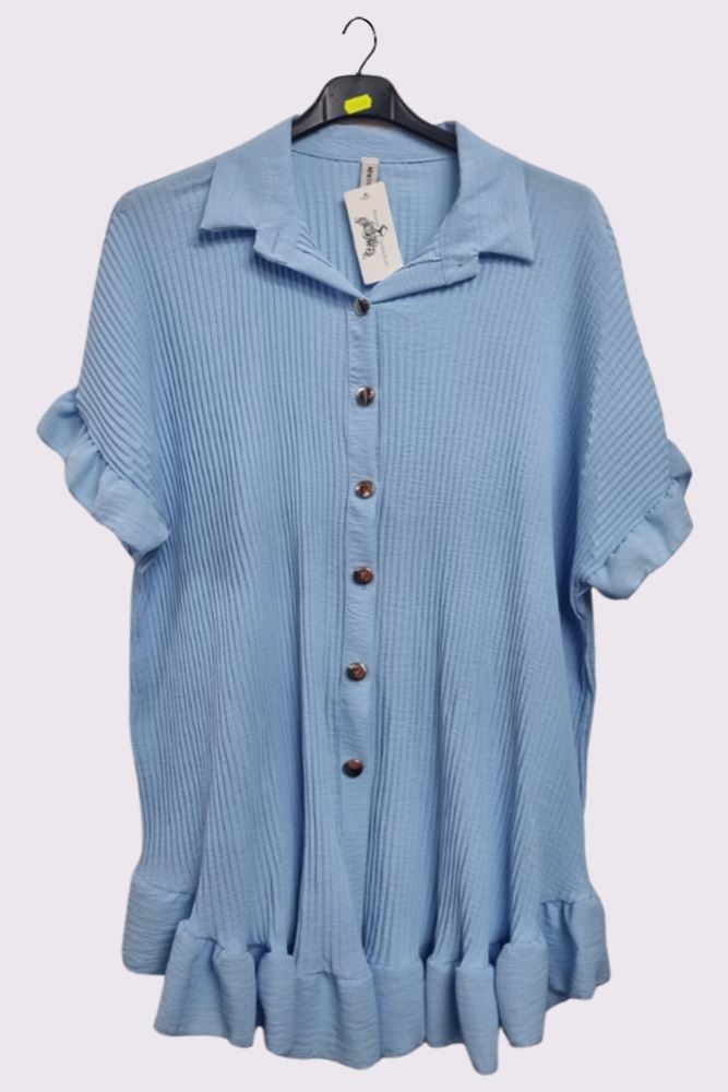 Corduroy Ruffle Hem Button Closing Shirt