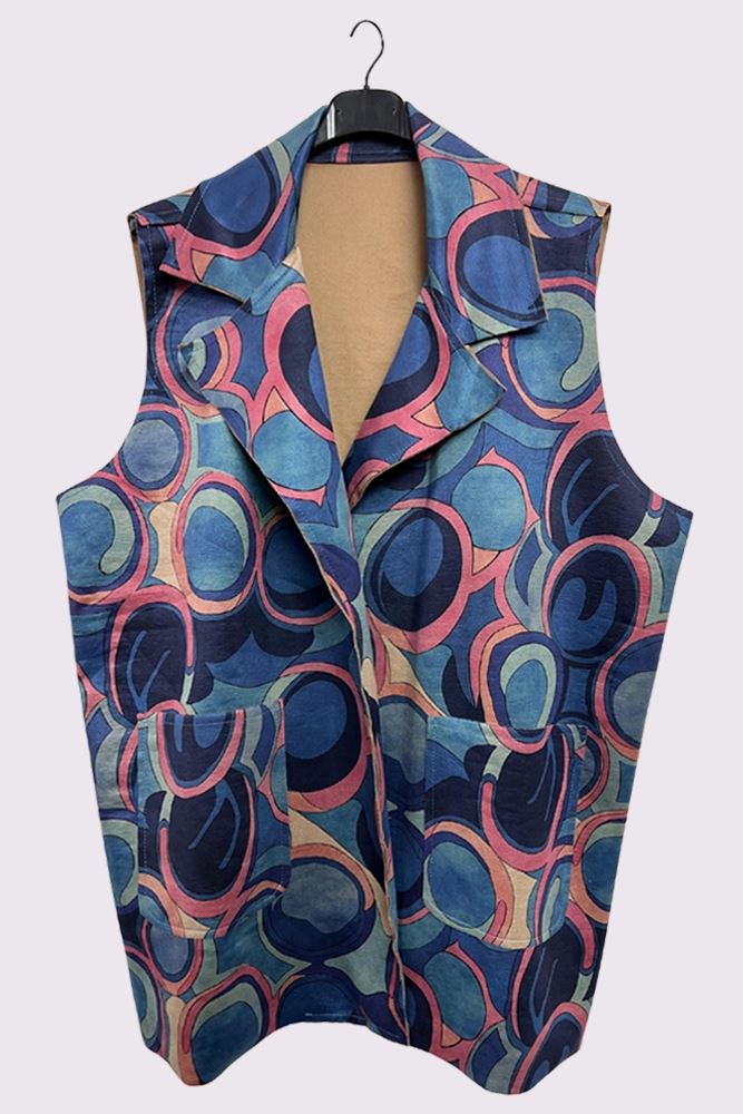 Abstract Geometric Print Retro Sleeveless Waistcoat