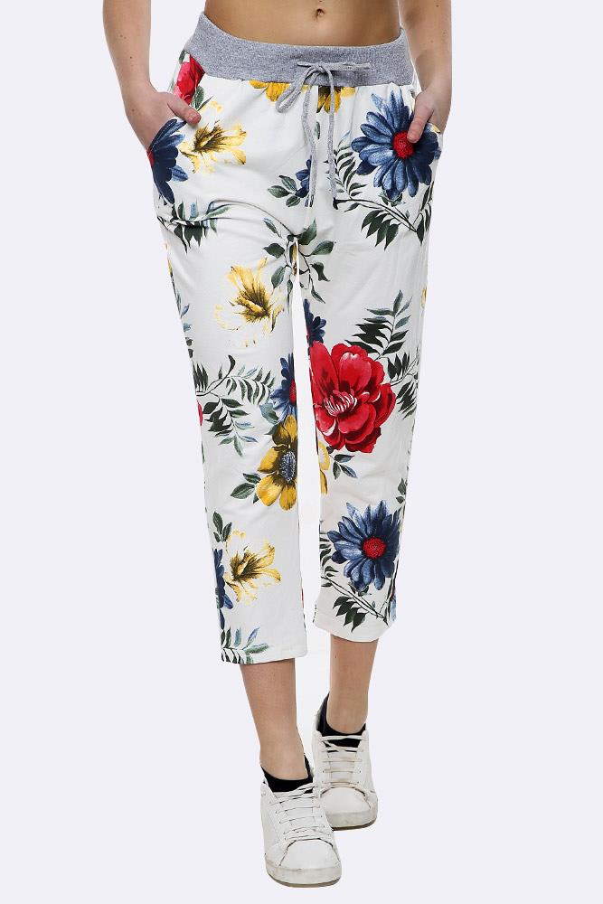 Cotton Big Rose Print Drawstring Trouser