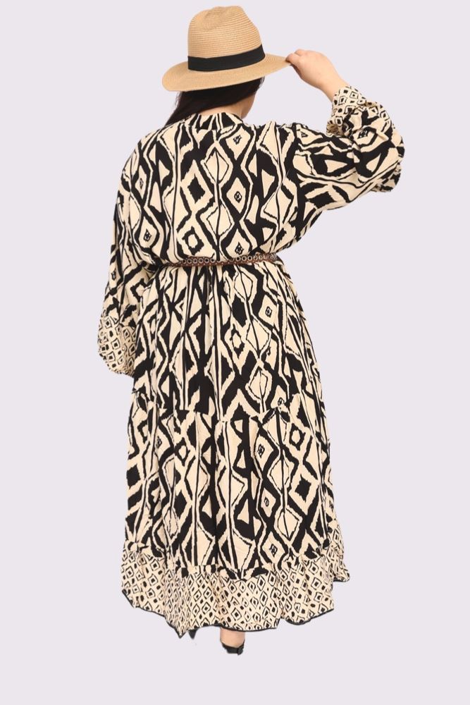 Geometric Print Button Up Oversized Dress