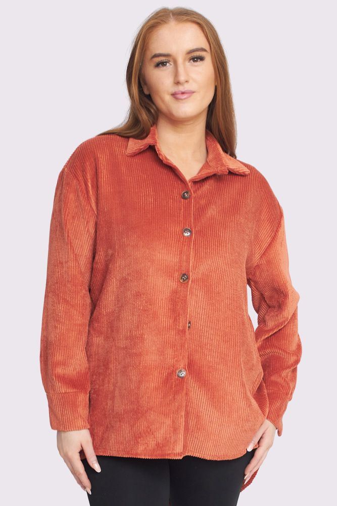 Corduroy Dip Hem Button Closure Shirt