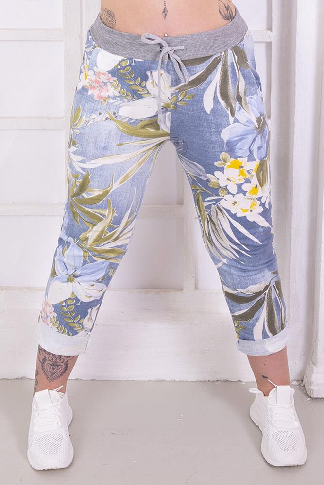 Cotton Tropical Floral Print Drawstring Trouser