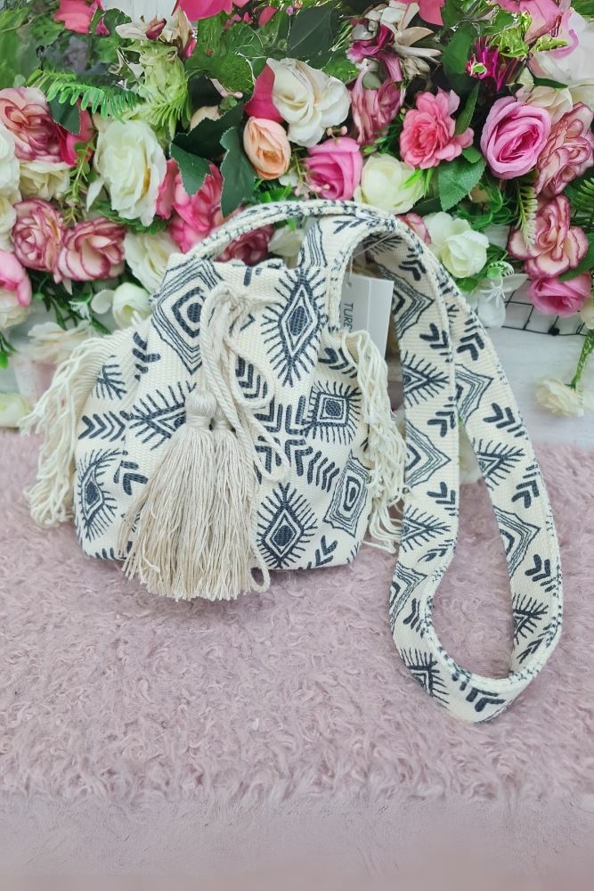 Multi Color Print Tassel Shoulder Bag