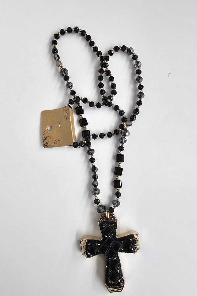 Cross Beaded Pendant Necklace