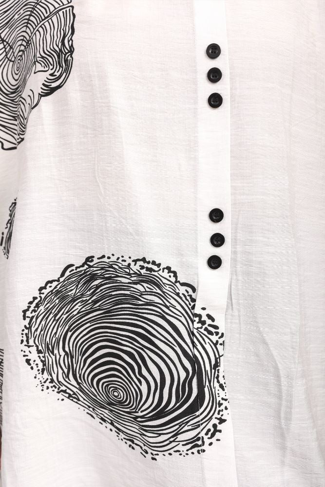 Tree Ring Print Front Button Detail Cotton Top