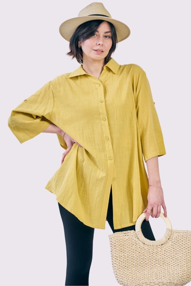 Plain Button Up Oversized Cotton Shirt