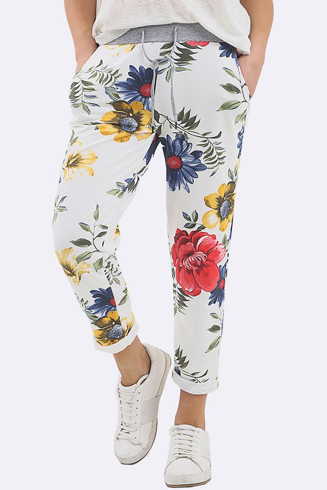 Cotton Big Rose Print Drawstring Trouser