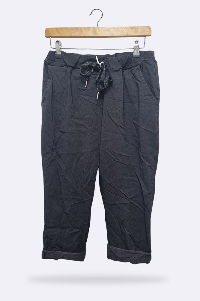 Italian Stretchy Plain 3/4 Drawstring Pocket Trousers