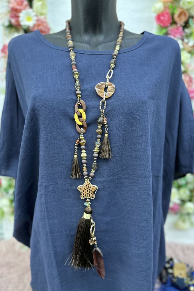 Star Stone Multicoloured Beaded Tassel Necklace