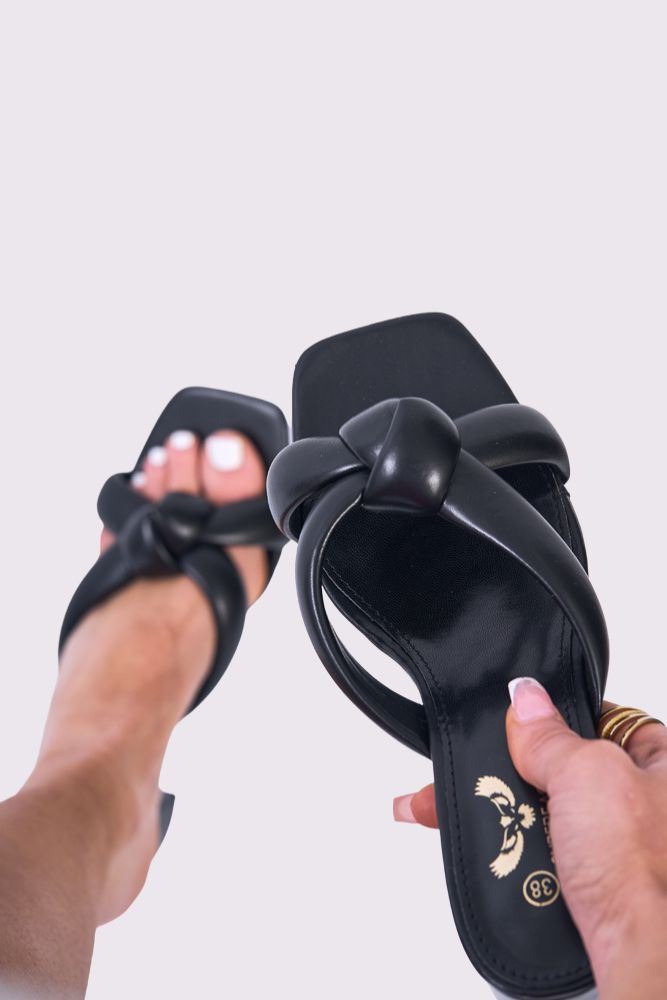 Twisted Strap Block Heel Slider