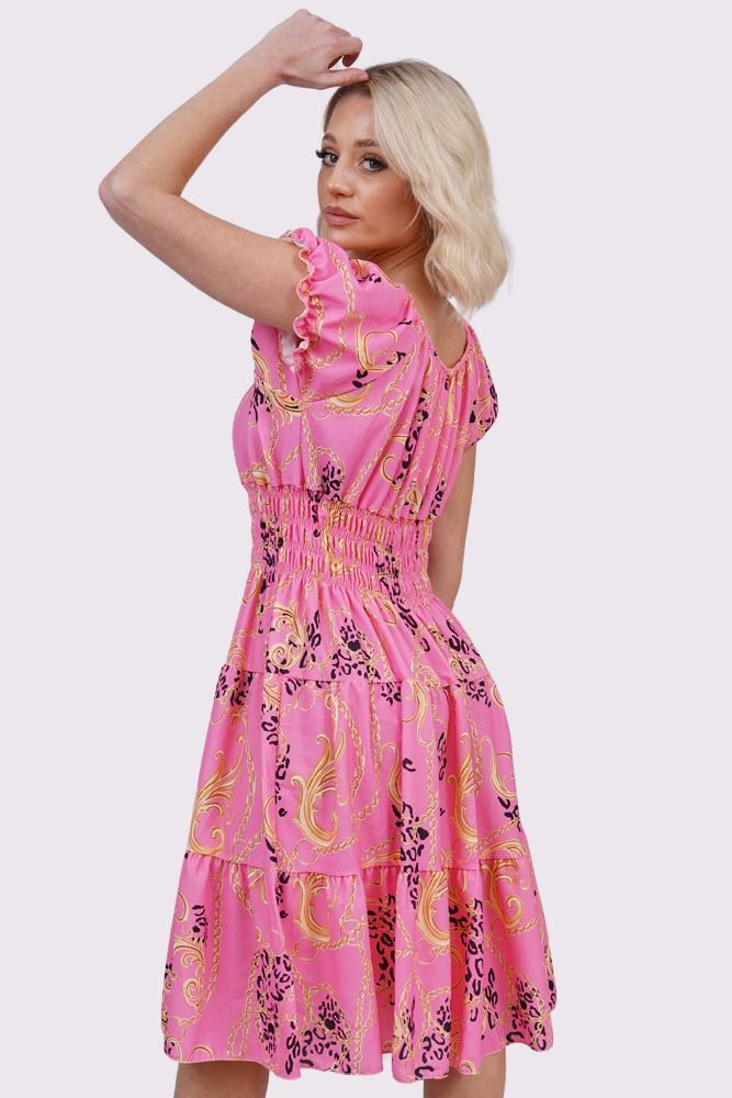 Baroque Chain Print Front Button Dress