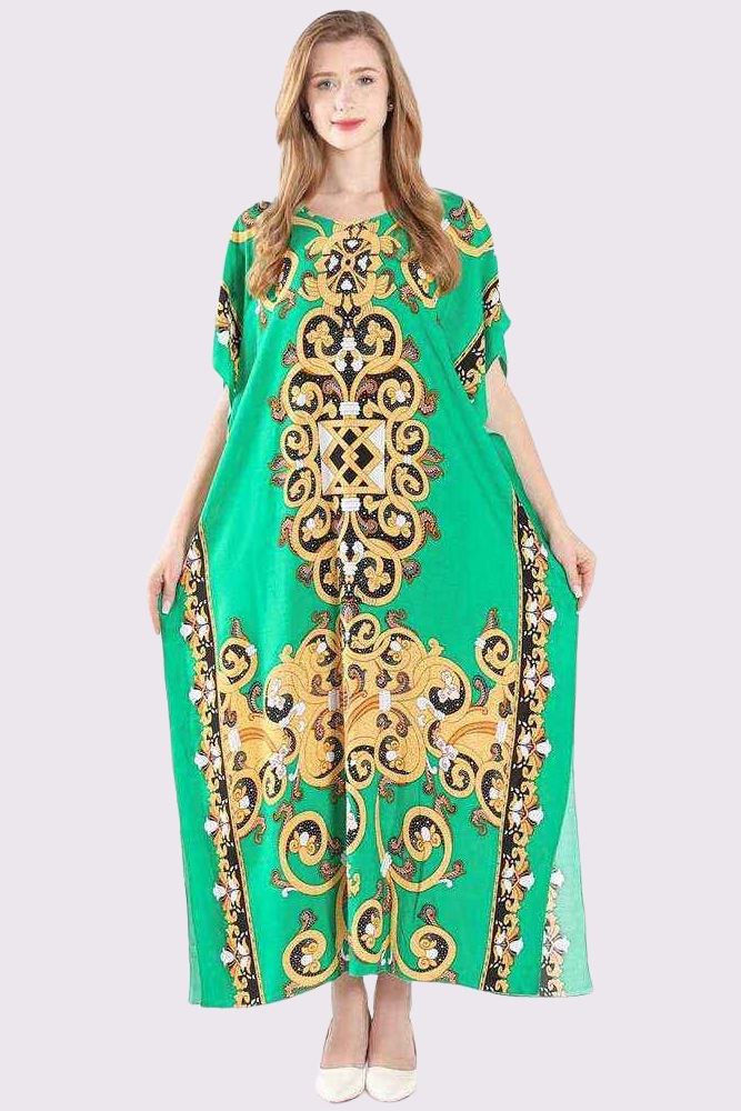 Baroque Print Oversized Maxi Cotton Kaftan