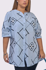 Aztec Print DipHem Button Up Cotton Shirt