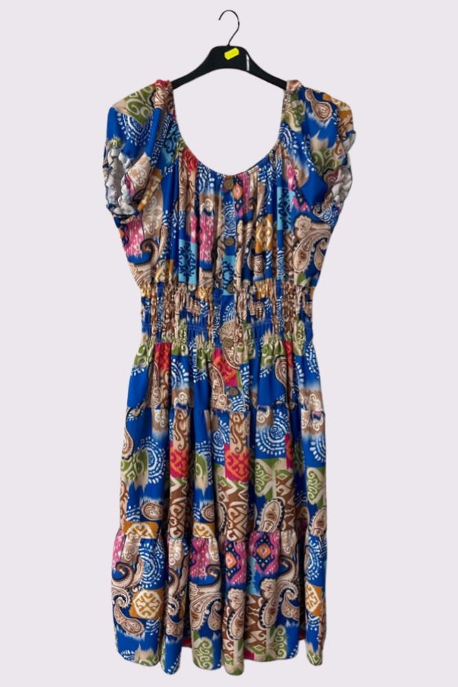 Paisley Print Shirred Waist Dress