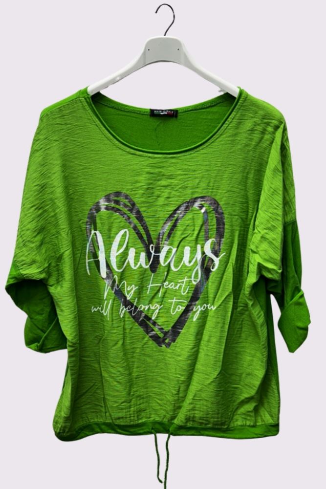 Alphabet Heart Print Drawstring Hem Cotton Top